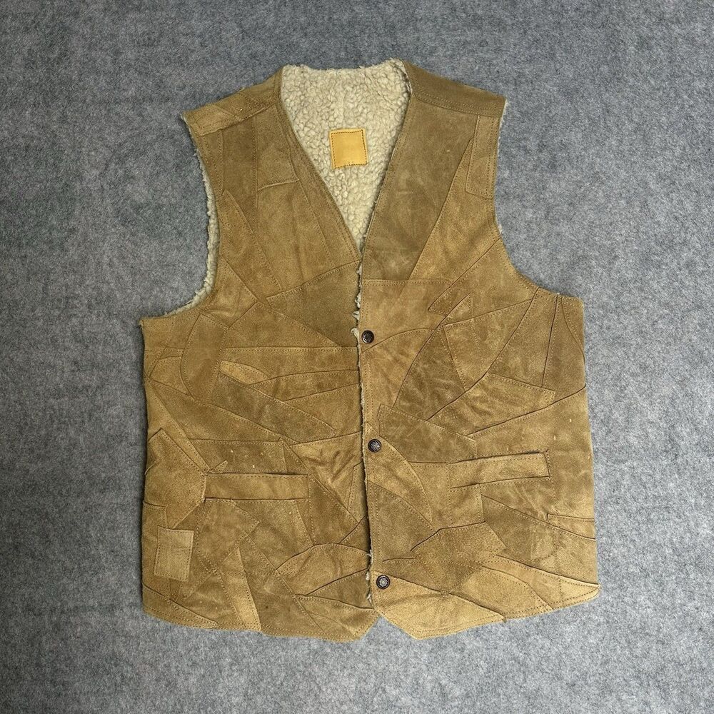 RARE VTG 70s-80s Matterhorn Sheep and Leather shearling button up vest mens L